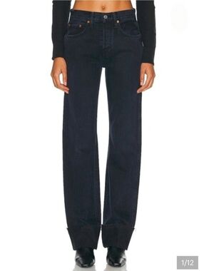RE/DONE Size 23 High Rise Loose Long Blackened Blue Jeans